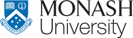 Monash University logo: blue shield crest on left with a book and stars, followed by the words 'MONASH University' to the right.